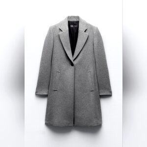 NWT  ZARA GRAY Felt Texture Coat JACKET 50% WOOL S 8431/102